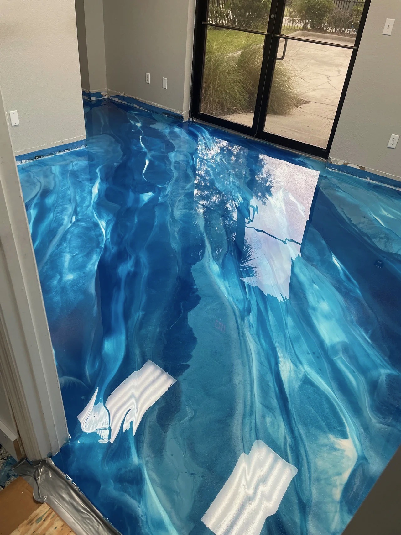 Blue metallic epoxy floor